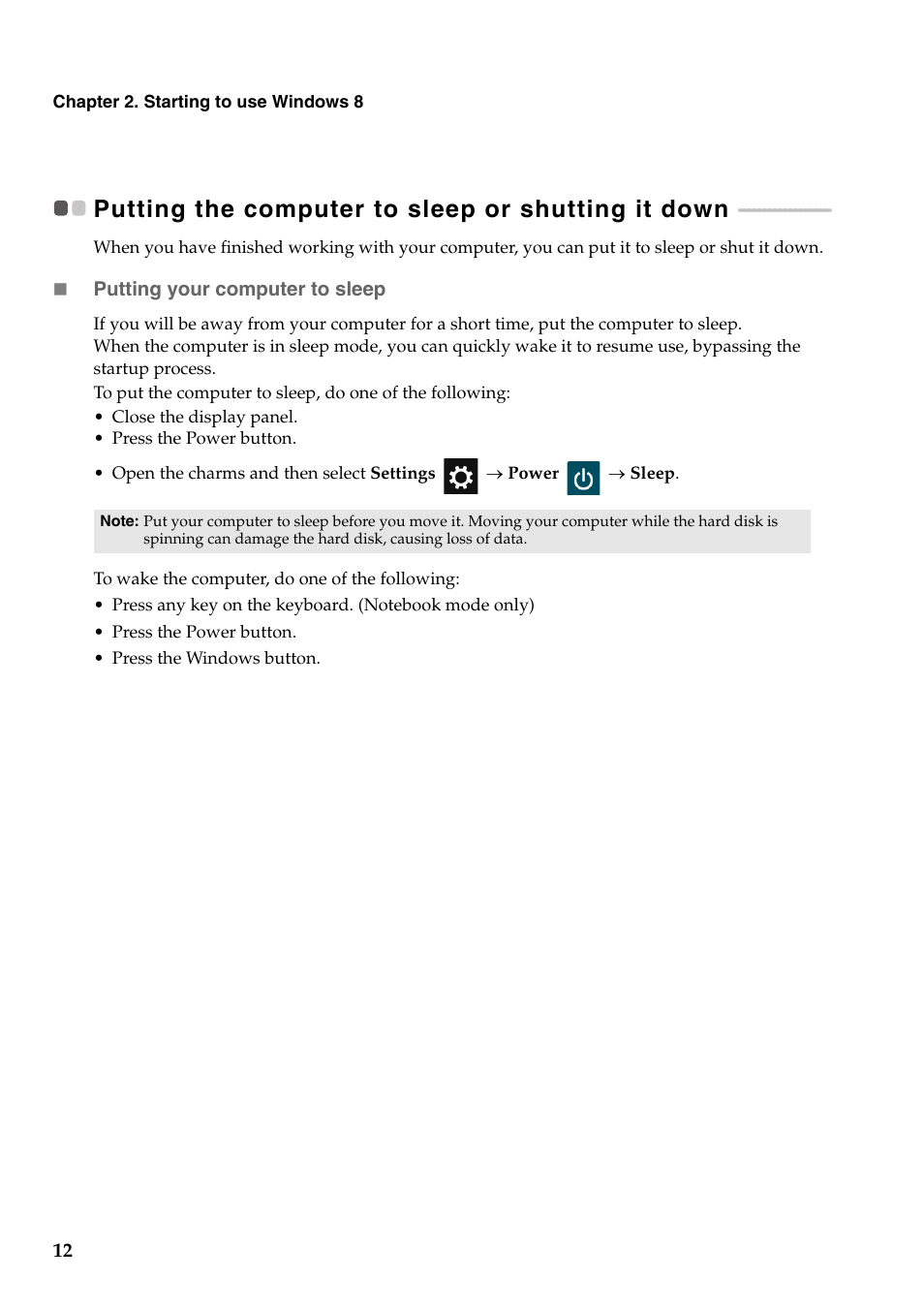 Putting the computer to sleep or shutting it down | Lenovo Flex 10 Notebook Lenovo User Manual | Page 16 / 30