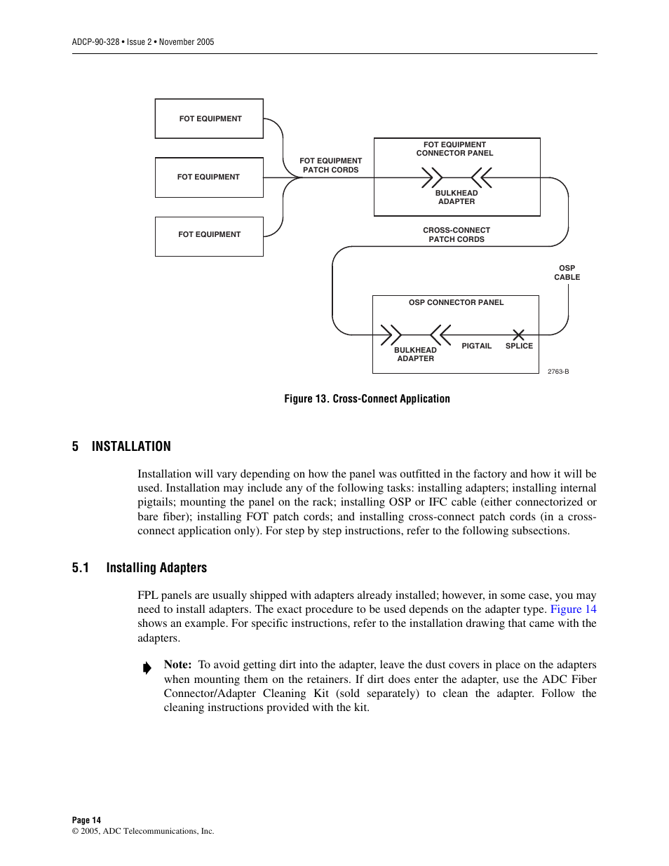 5 installation, 1 installing adapters, Installation | Installing adapters, Figure 13, 5installation | ADC FPL Series User Manual | Page 14 / 34