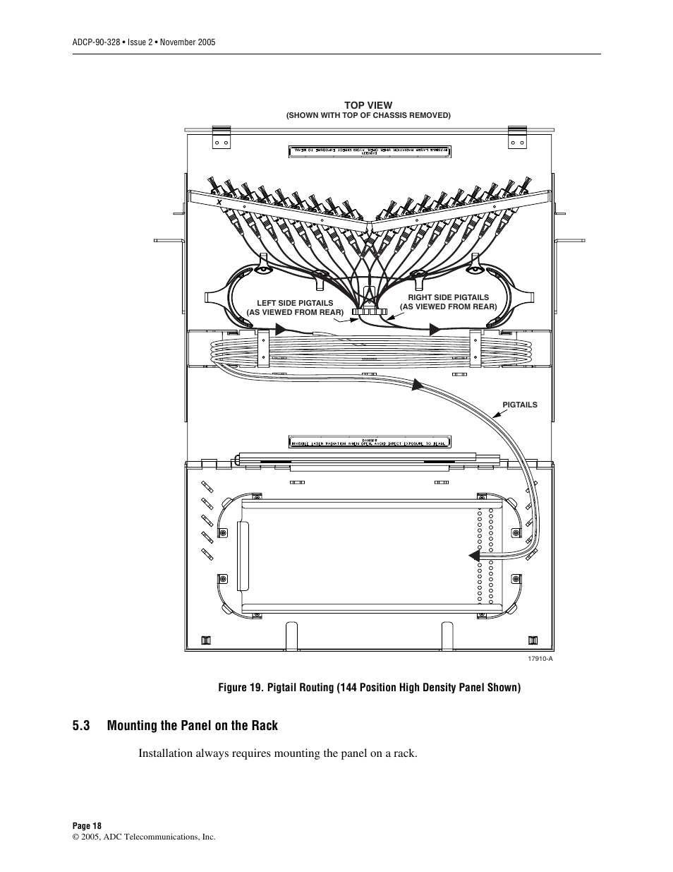 3 mounting the panel on the rack, Mounting the panel on the rack, Figure 19 | ADC FPL Series User Manual | Page 18 / 34