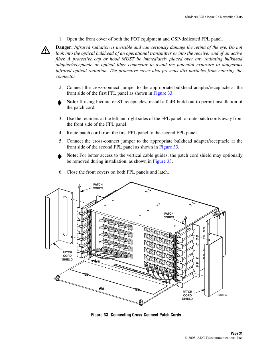 Figure 33. connecting cross-connect patch cords | ADC FPL Series User Manual | Page 31 / 34