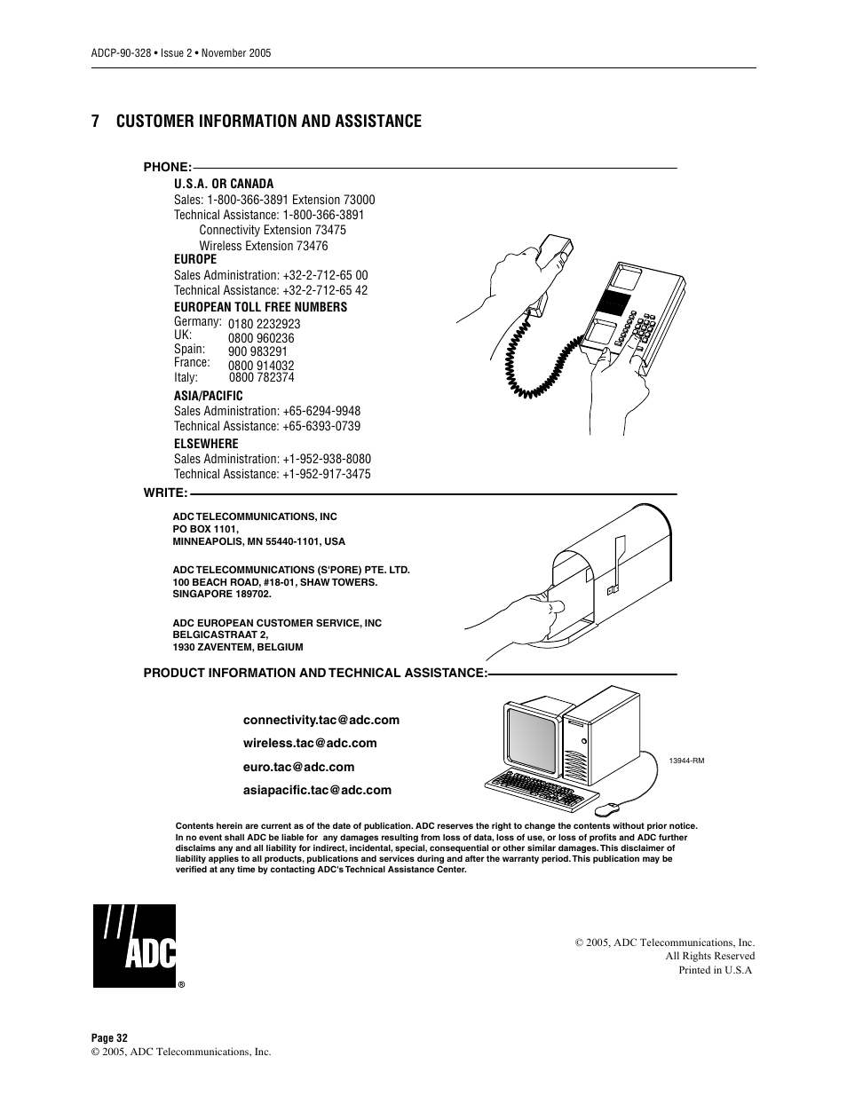 7 customer information and assistance, Customer information and assistance, 7customer information and assistance | ADC FPL Series User Manual | Page 32 / 34