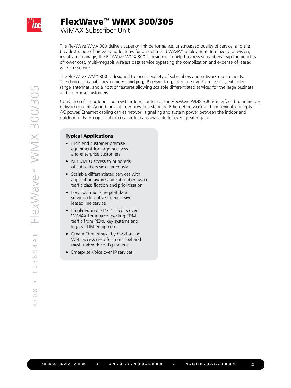 Flexw ave, Flexwave, Wimax subscriber unit | ADC WMX 300 User Manual | Page 2 / 4