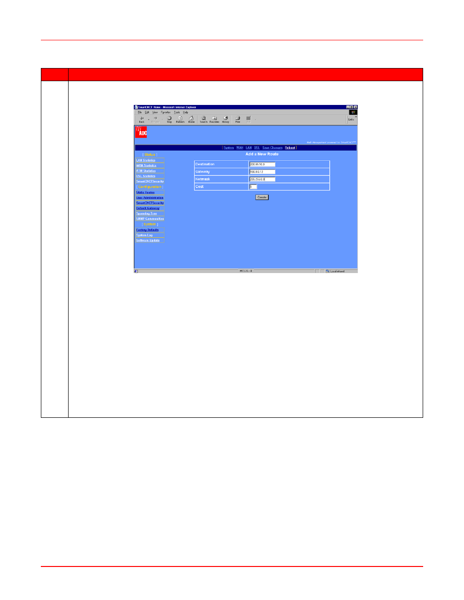 Figure 5-6. add a new route | ADC MM701G2 User Manual | Page 48 / 134