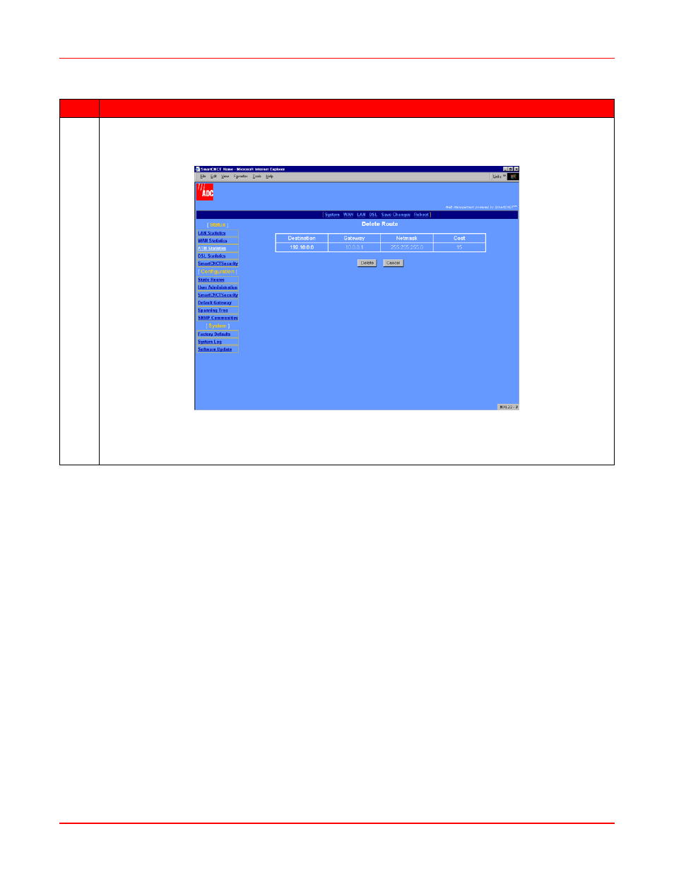 Figure 5-7. delete route | ADC MM701G2 User Manual | Page 49 / 134
