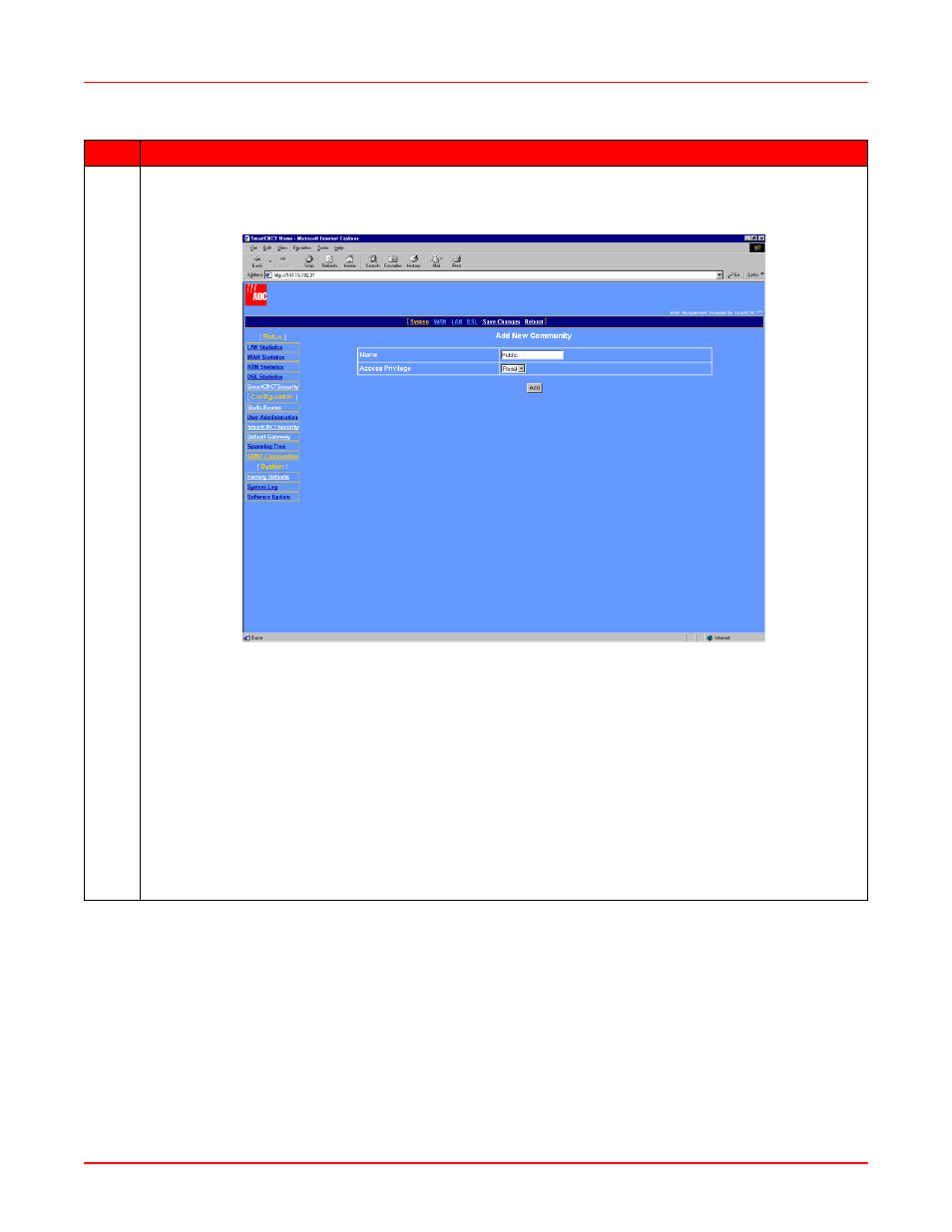 Figure 5-9. add new community, Step 2 | ADC MM701G2 User Manual | Page 51 / 134