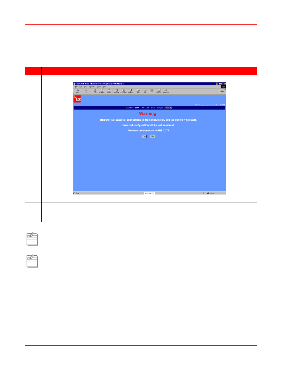 Rebooting the modem, Rebooting the modem -14, Figure 5-14.reboot -14 | ADC MM701G2 User Manual | Page 56 / 134