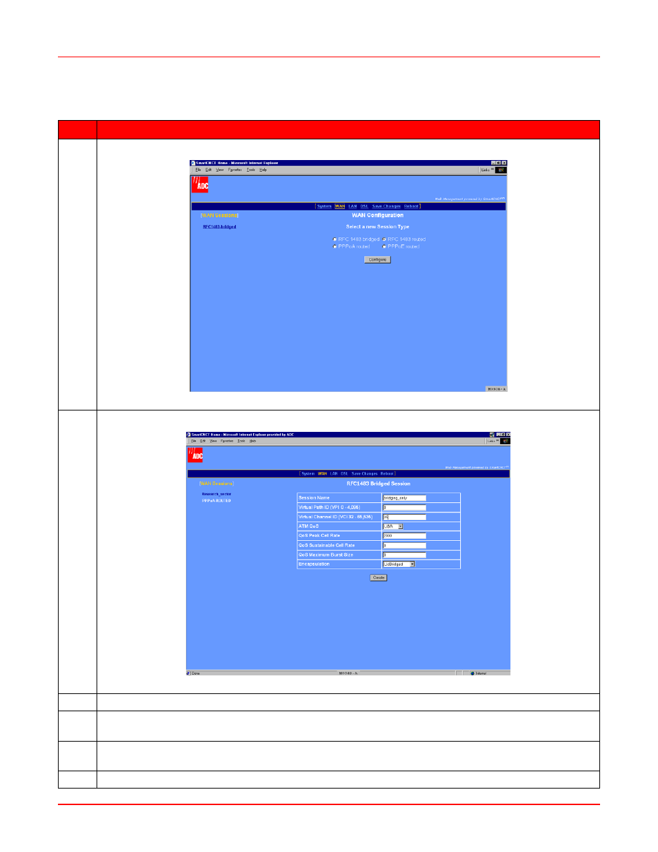 Figure 7-4. wan configuration, Figure 7-5. rfc1483 bridged session | ADC MM701G2 User Manual | Page 66 / 134