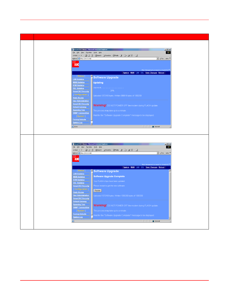 Reset to factory defaults, Figure 9-10.updating flash, Figure 9-11.software upgrade complete | For det | ADC MM701G2 User Manual | Page 86 / 134