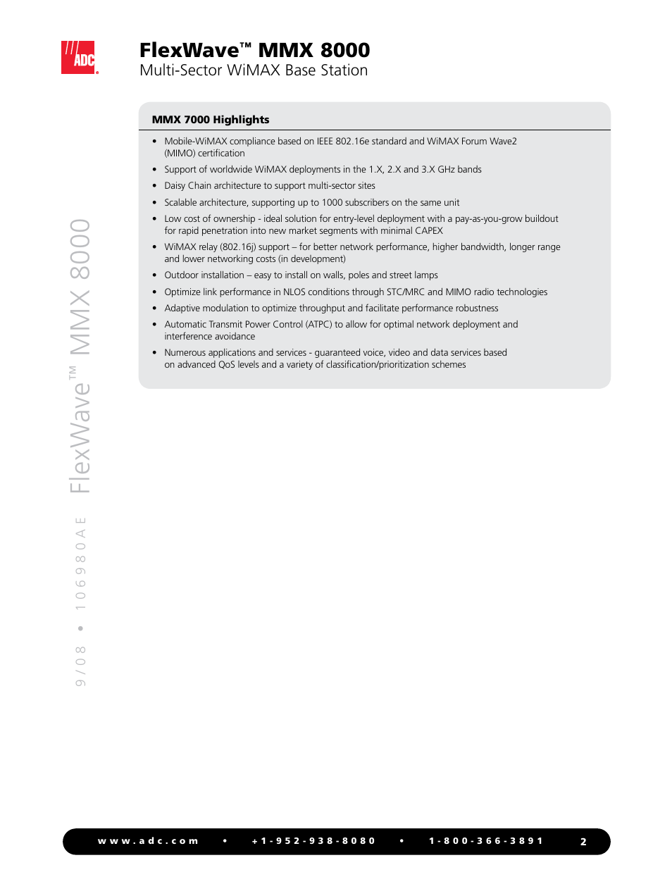 Flexw ave, Mmx 8000, Flexwave | Multi-sector wimax base station | ADC FlexWave MMX 8000 User Manual | Page 2 / 4