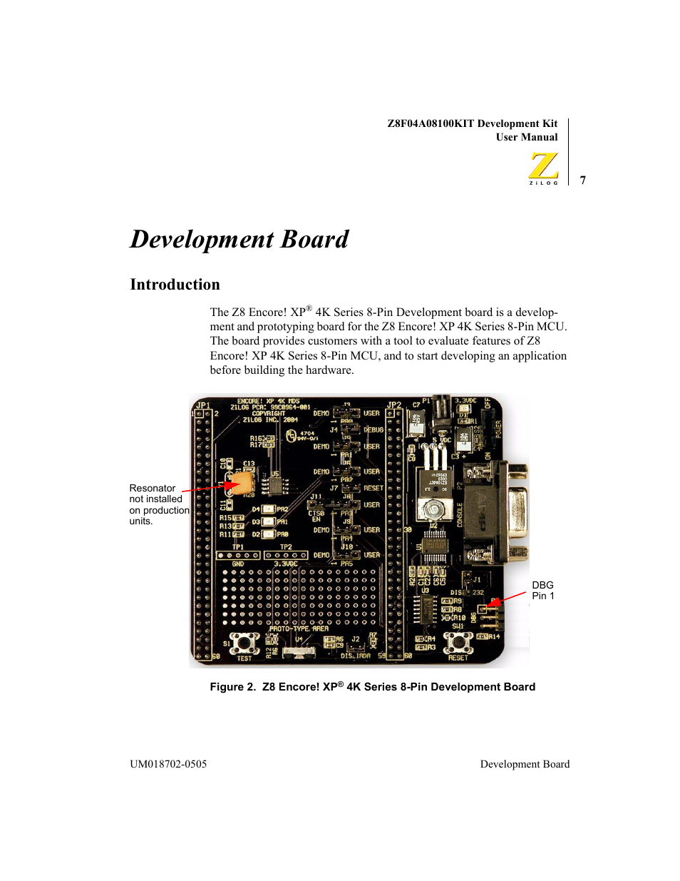 Development board, Introduction | ADC Z8F04A08100KIT User Manual | Page 13 / 24