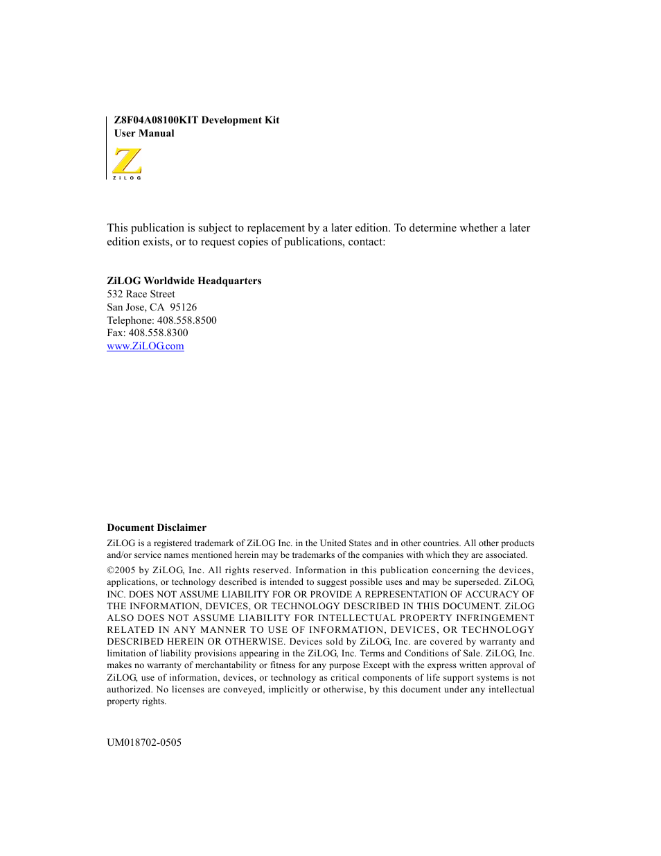 ADC Z8F04A08100KIT User Manual | Page 2 / 24
