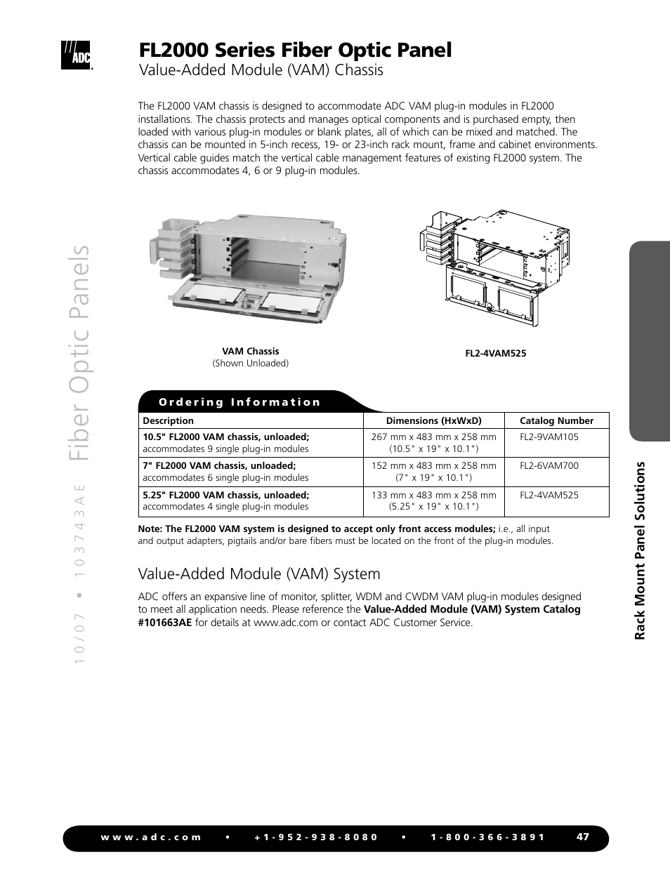Fiber optic panels, Fl2000 series fiber optic panel | ADC Fiber Optic Panel FL2000 Series User Manual | Page 10 / 19