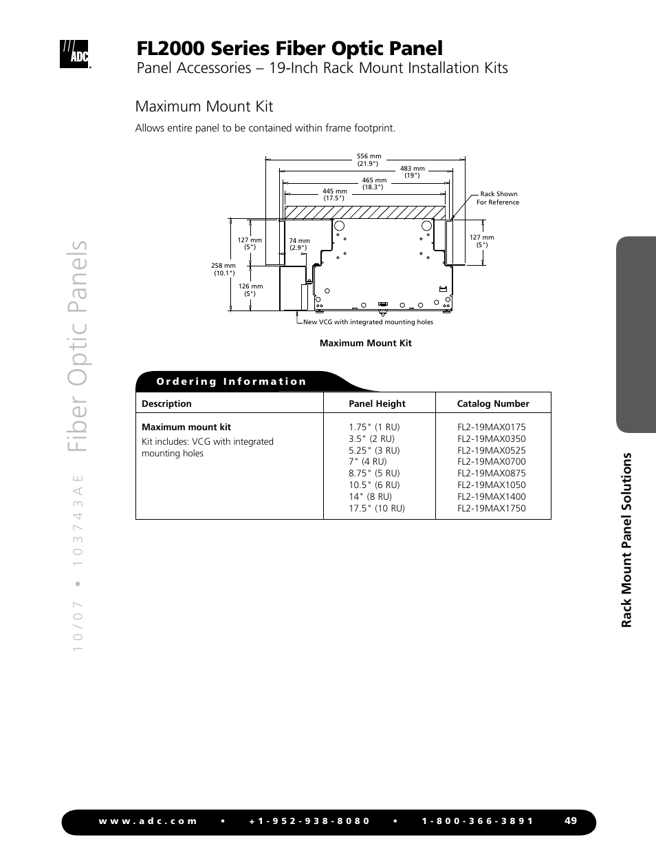 Fiber optic panels, Fl2000 series fiber optic panel, Maximum mount kit | Rack mount panel solutions | ADC Fiber Optic Panel FL2000 Series User Manual | Page 12 / 19