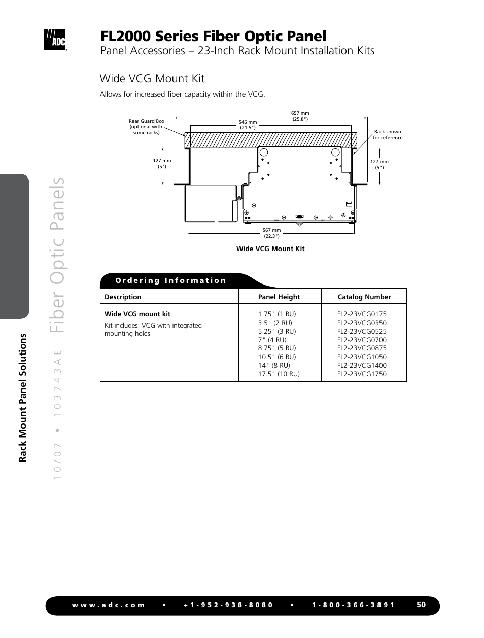 Fiber optic panels, Fl2000 series fiber optic panel, Wide vcg mount kit | Rack mount panel solutions | ADC Fiber Optic Panel FL2000 Series User Manual | Page 13 / 19