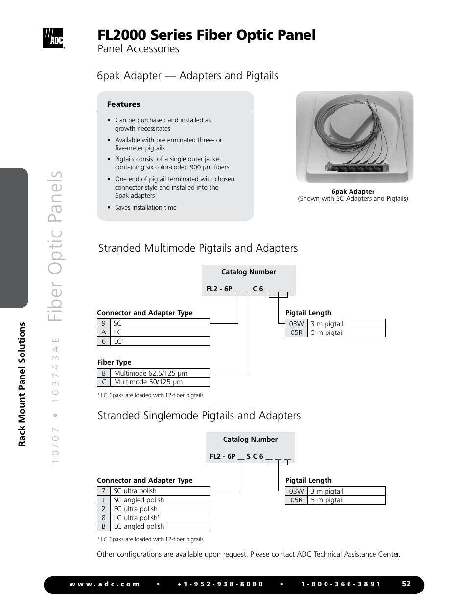 Fiber optic panels, Fl2000 series fiber optic panel, Rack mount panel solutions | ADC Fiber Optic Panel FL2000 Series User Manual | Page 15 / 19