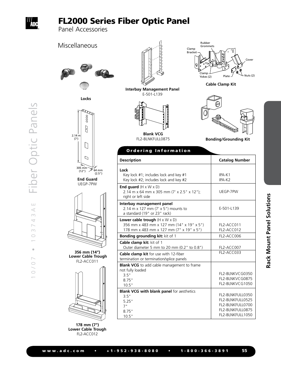 Fiber optic panels, Fl2000 series fiber optic panel, Panel accessories miscellaneous | Rack mount panel solutions | ADC Fiber Optic Panel FL2000 Series User Manual | Page 18 / 19