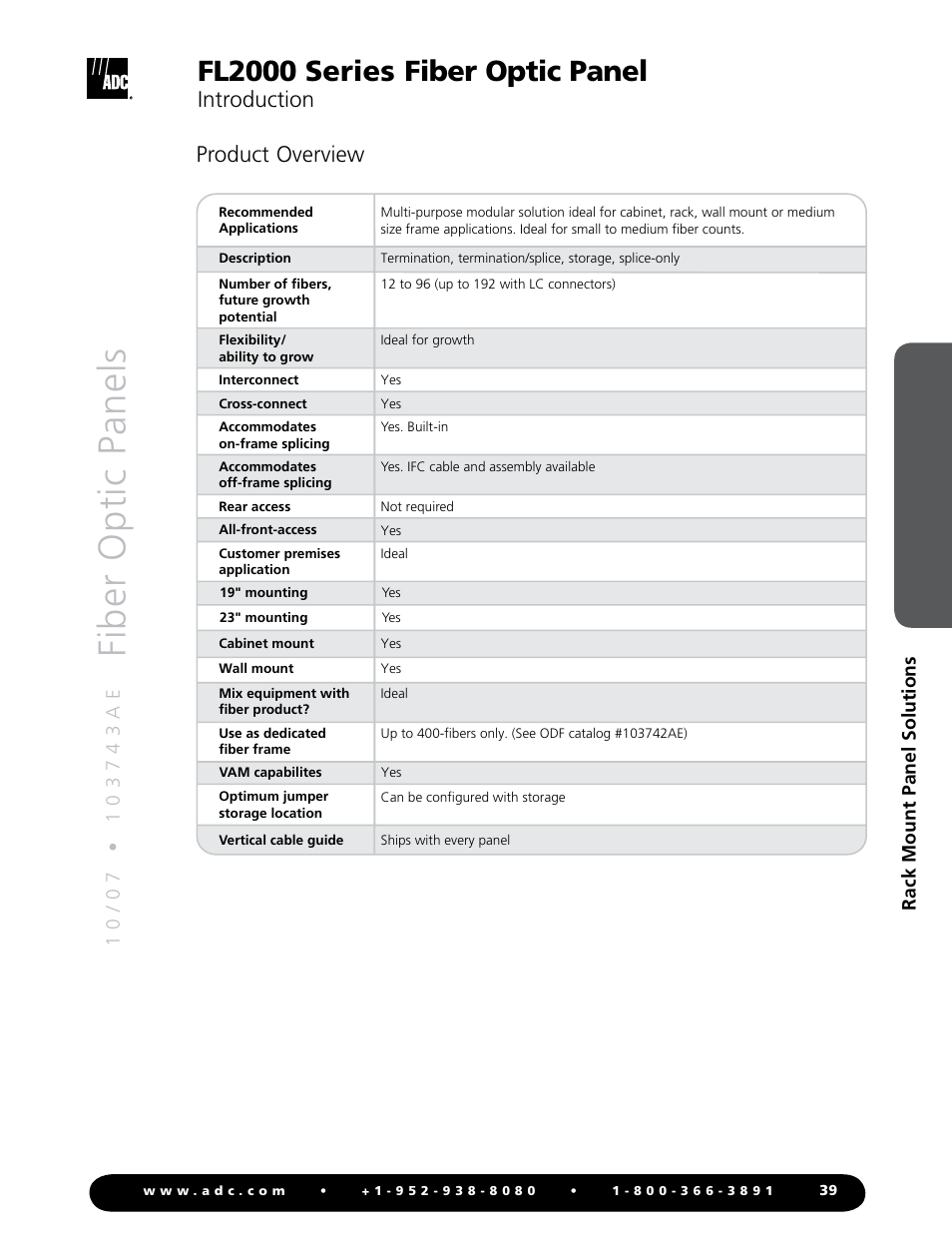 Fiber optic panels, Fl2000 series fiber optic panel, Introduction | Product overview, Rack mount panel solutions | ADC Fiber Optic Panel FL2000 Series User Manual | Page 2 / 19