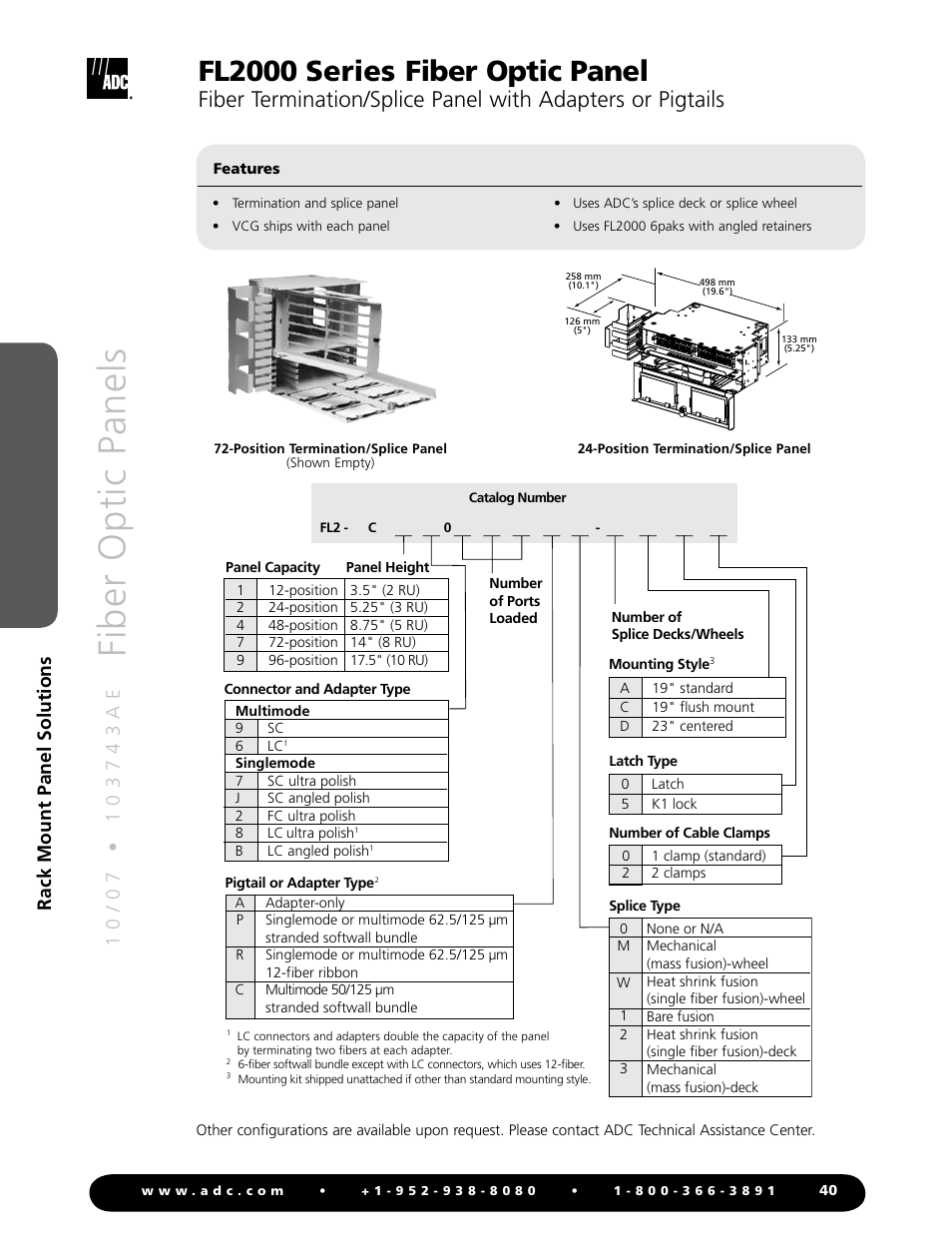 Fiber optic panels, Fl2000 series fiber optic panel, Rack mount panel solutions | ADC Fiber Optic Panel FL2000 Series User Manual | Page 3 / 19