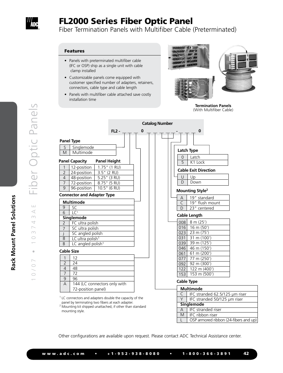 Fiber optic panels, Fl2000 series fiber optic panel, Rack mount panel solutions | ADC Fiber Optic Panel FL2000 Series User Manual | Page 5 / 19