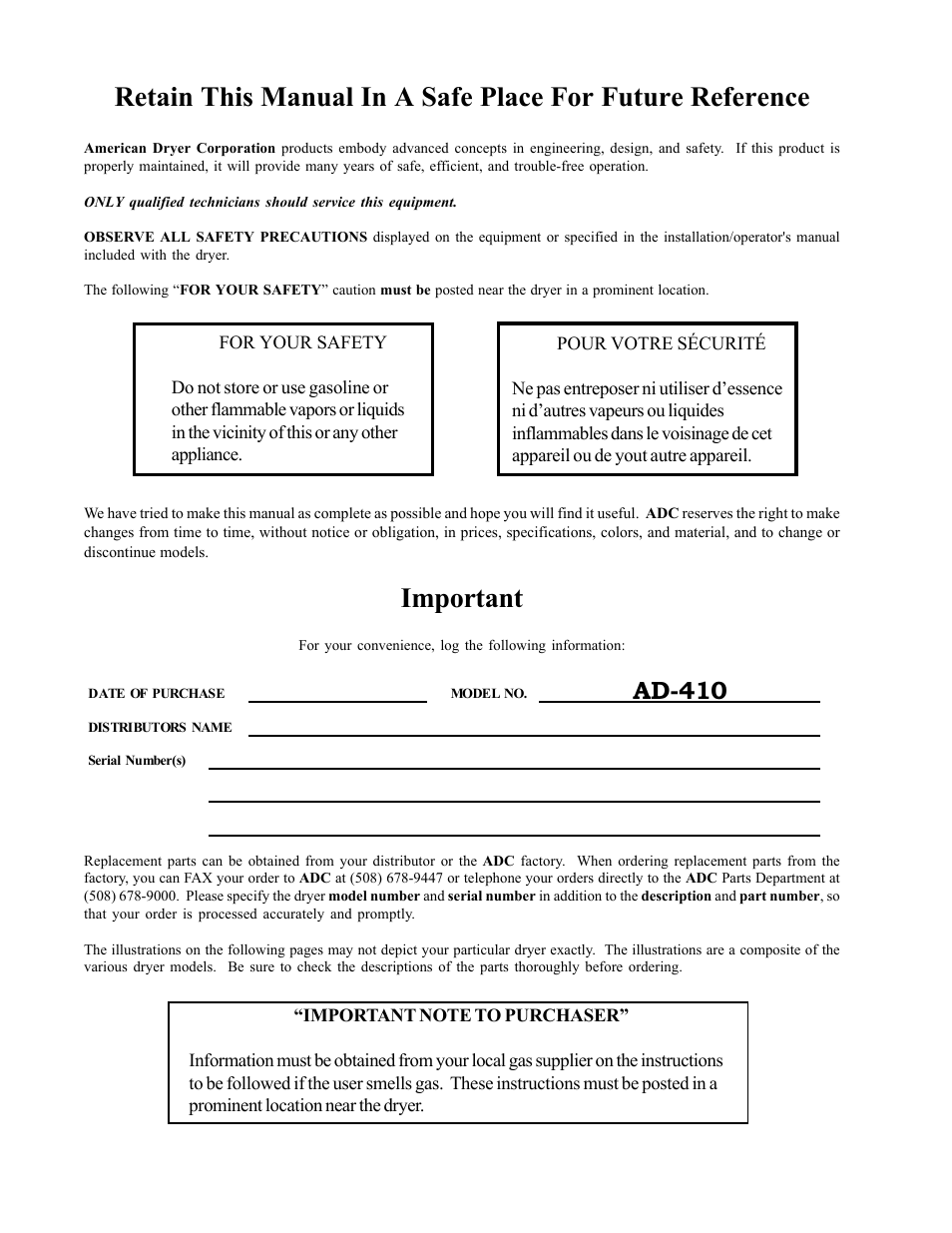 Important, Ad-410 | ADC AD-410 User Manual | Page 2 / 118