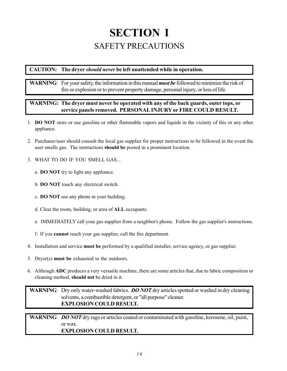 Section i safety precautions, Safety precautions | ADC AD-410 User Manual | Page 20 / 118