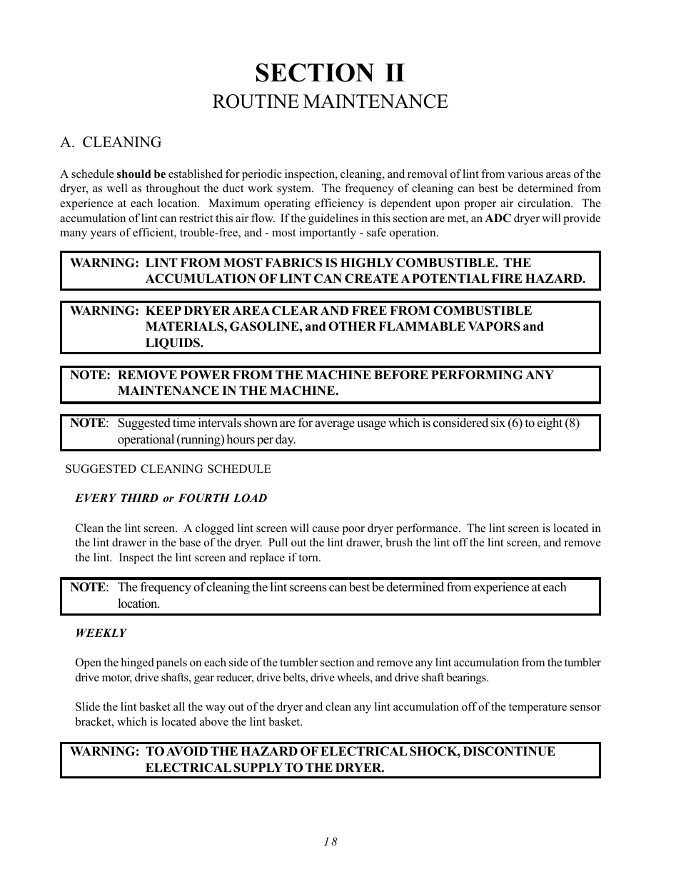 Section ii routine maintenance, A. cleaning, Routine maintenance | ADC AD-410 User Manual | Page 22 / 118