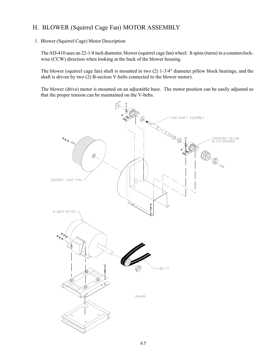 H. blower (squirrel cage fan) motor assembly | ADC AD-410 User Manual | Page 69 / 118