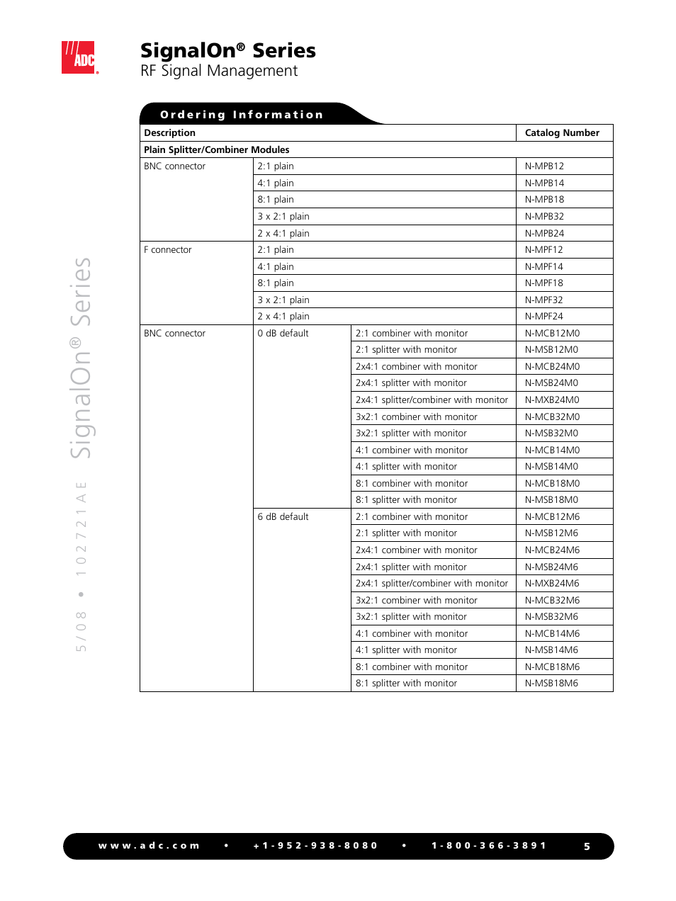 Signalon, Series, Rf signal management | ADC RF Signal Management SignalOn Series User Manual | Page 5 / 16