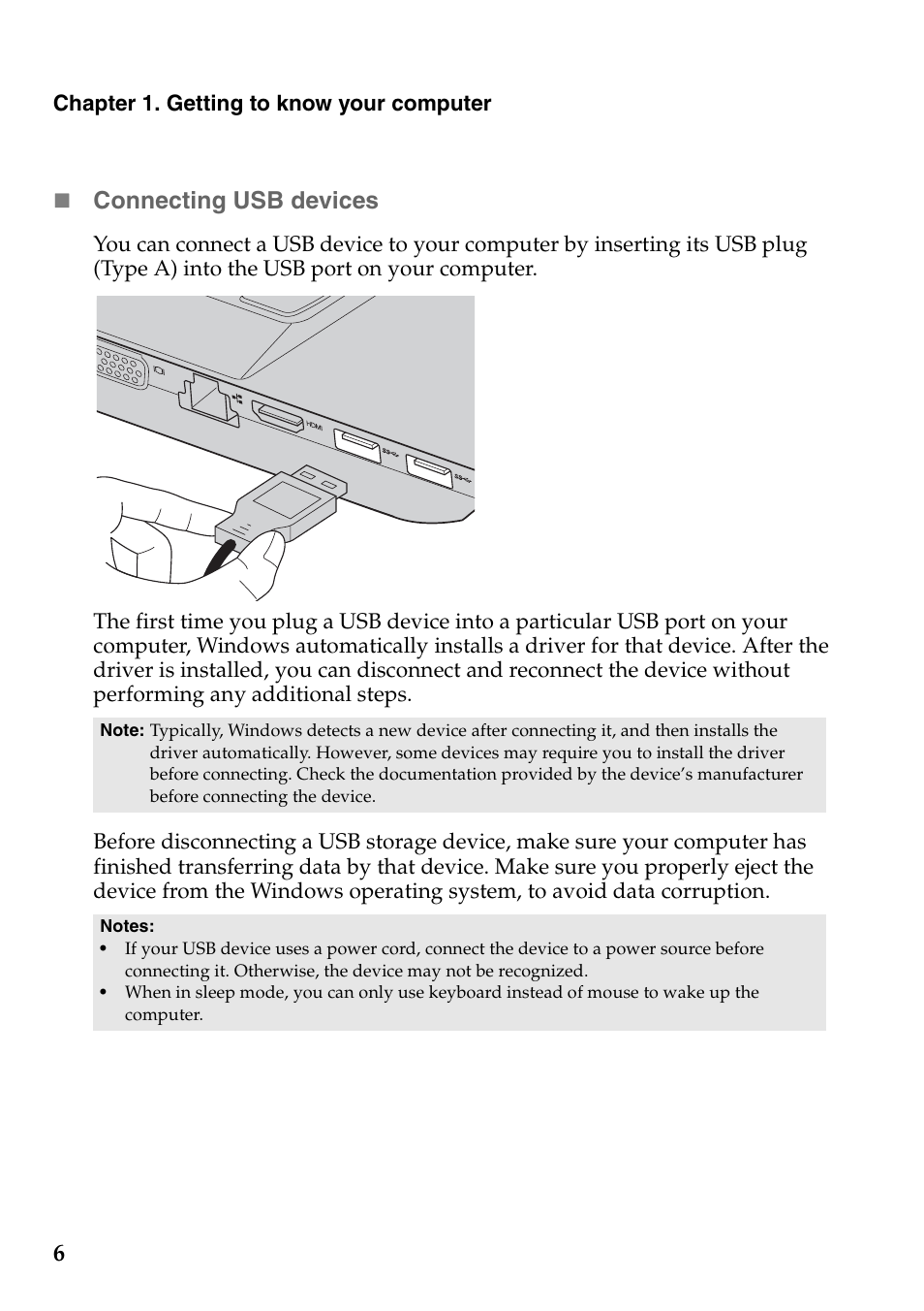 Connecting usb devices | Lenovo B4400 Notebook User Manual | Page 10 / 50