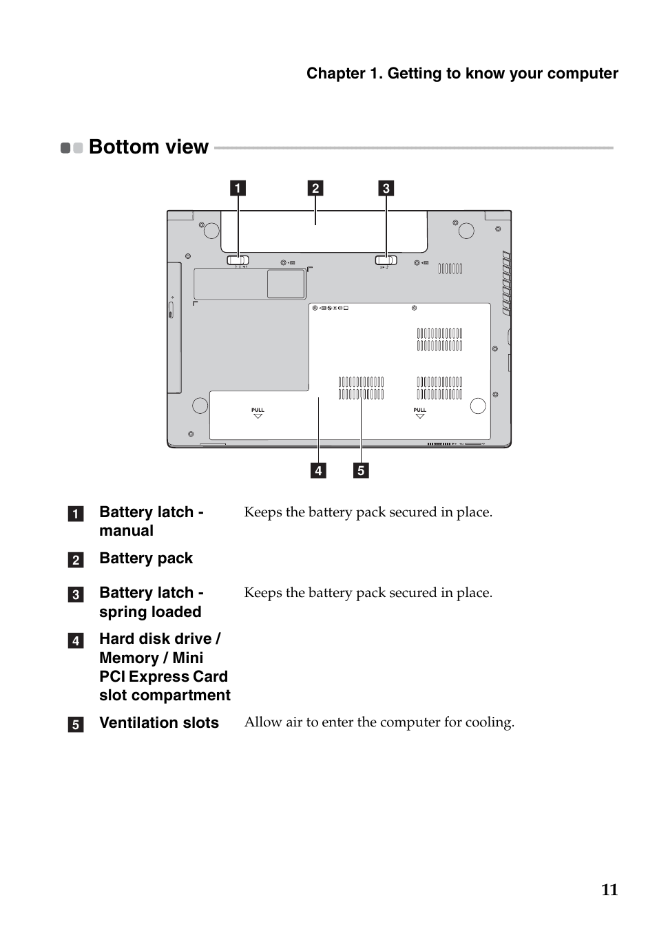 Bottom view | Lenovo B4400 Notebook User Manual | Page 15 / 50