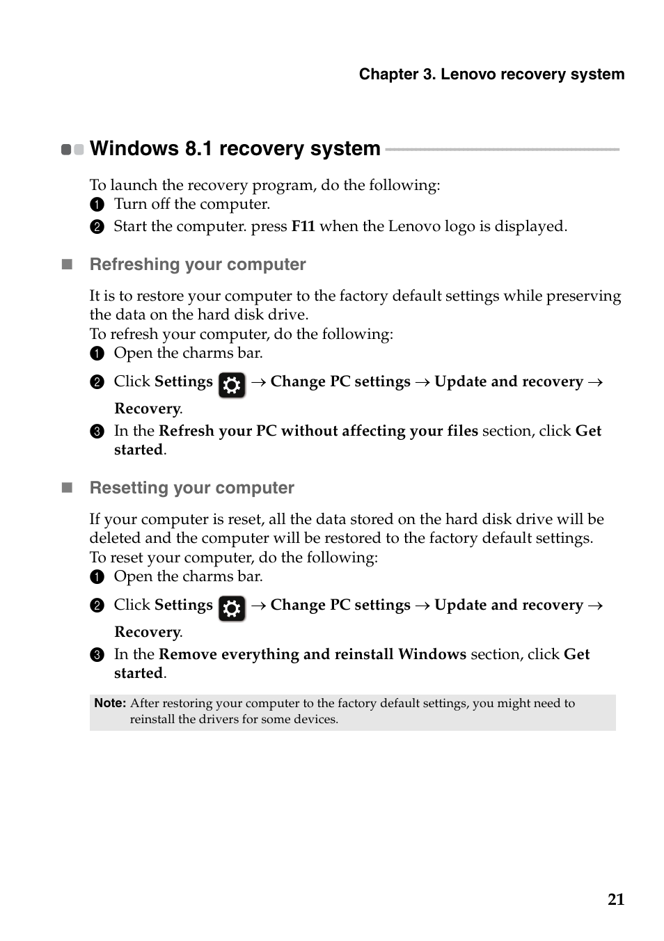 Windows 8.1 recovery system | Lenovo B4400 Notebook User Manual | Page 25 / 50