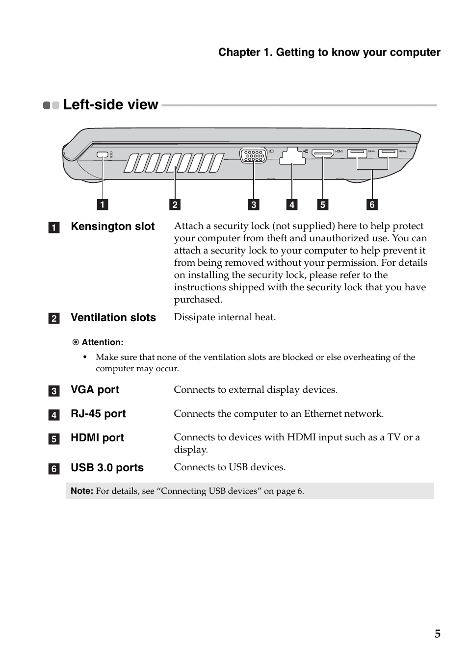 Left-side view | Lenovo B4400 Notebook User Manual | Page 9 / 50