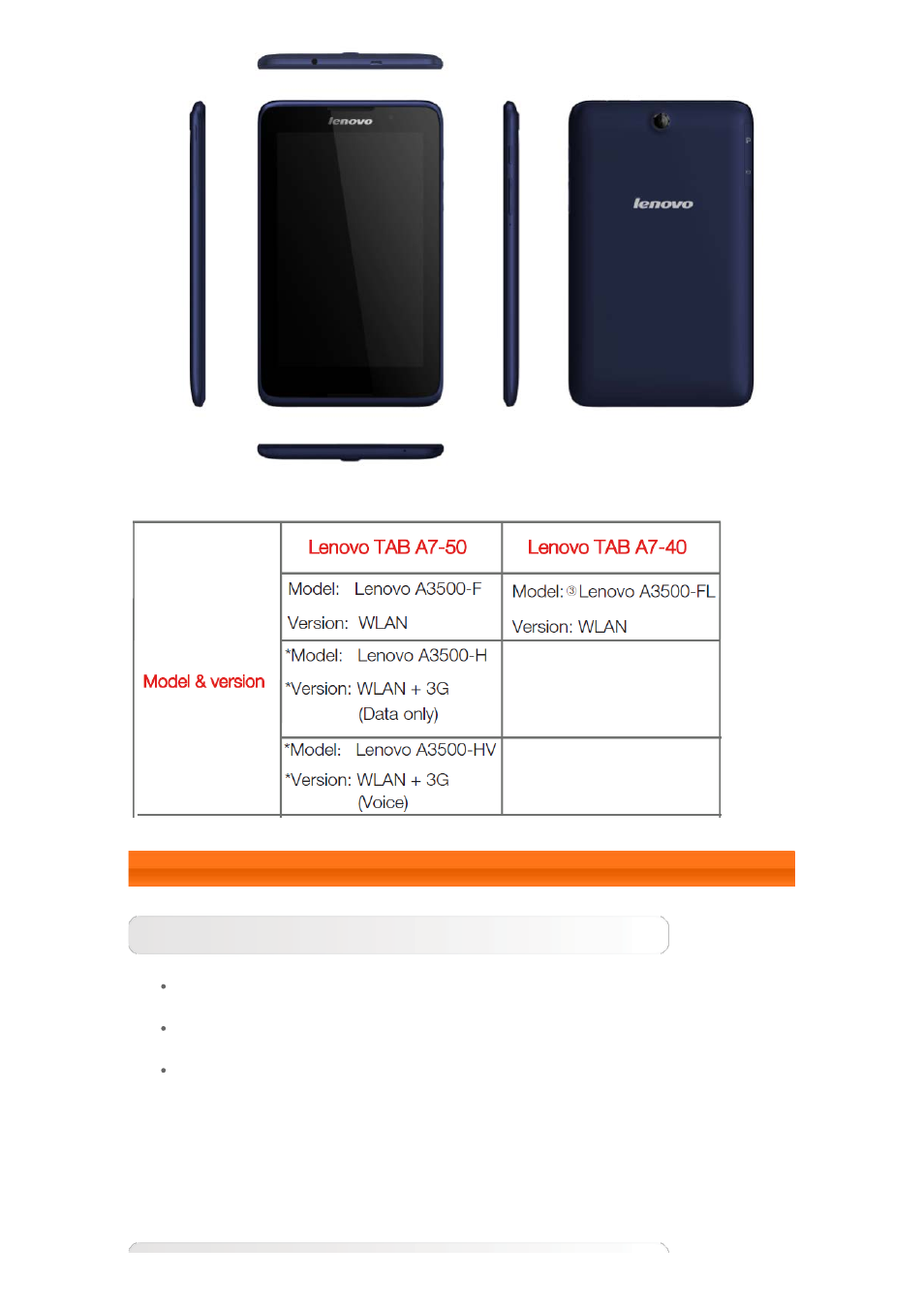 Appearance, Buttons | Lenovo A7-40 Tablet User Manual | Page 3 / 29