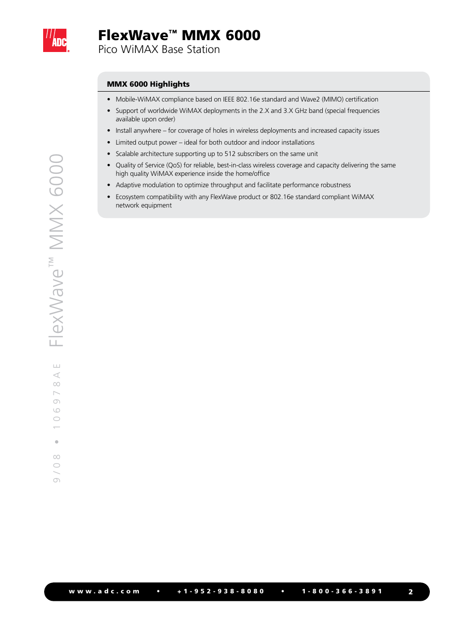 Flexw ave, Mmx 6000, Flexwave | Pico wimax base station | ADC FlexWave MMX 6000 User Manual | Page 2 / 4