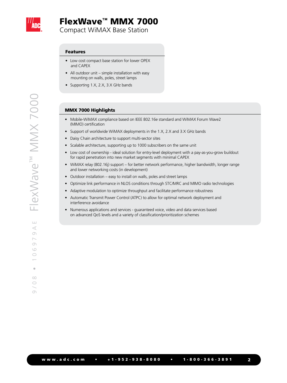 Flexw ave, Mmx 7000, Flexwave | Compact wimax base station | ADC FlexWave MMX 7000 User Manual | Page 2 / 4