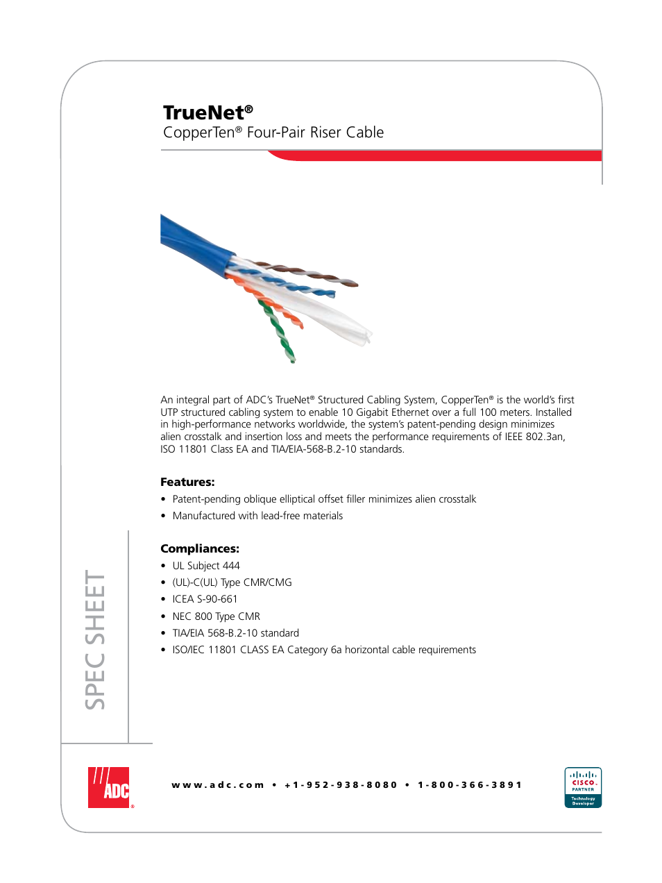 ADC TrueNet Four-Pair Riser Cable User Manual | 4 pages