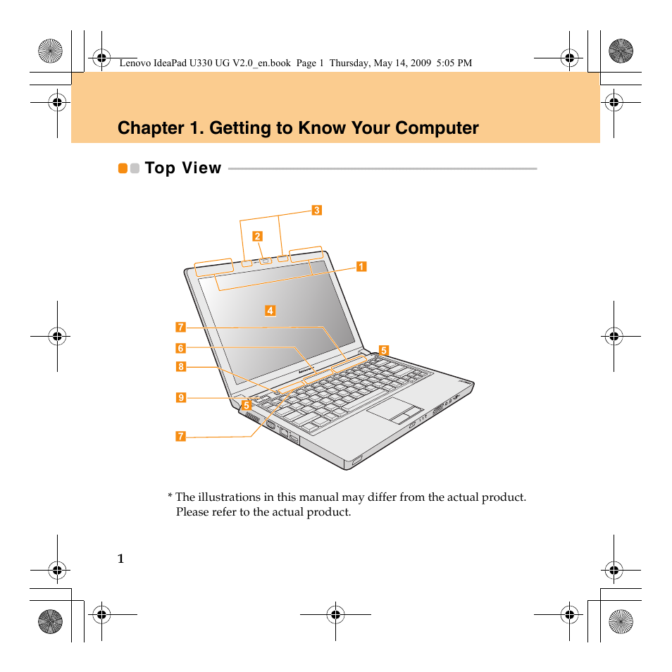 Chapter 1. getting to know your computer, Top view | Lenovo IdeaPad U330 User Manual | Page 10 / 135