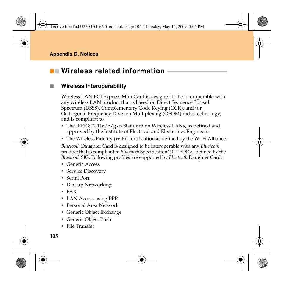 Wireless related information, Wireless related, Information | Lenovo IdeaPad U330 User Manual | Page 114 / 135