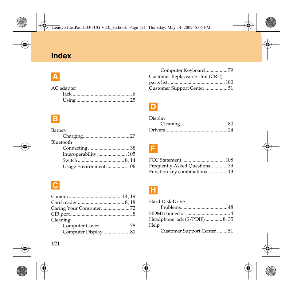 Index, Index a | Lenovo IdeaPad U330 User Manual | Page 130 / 135