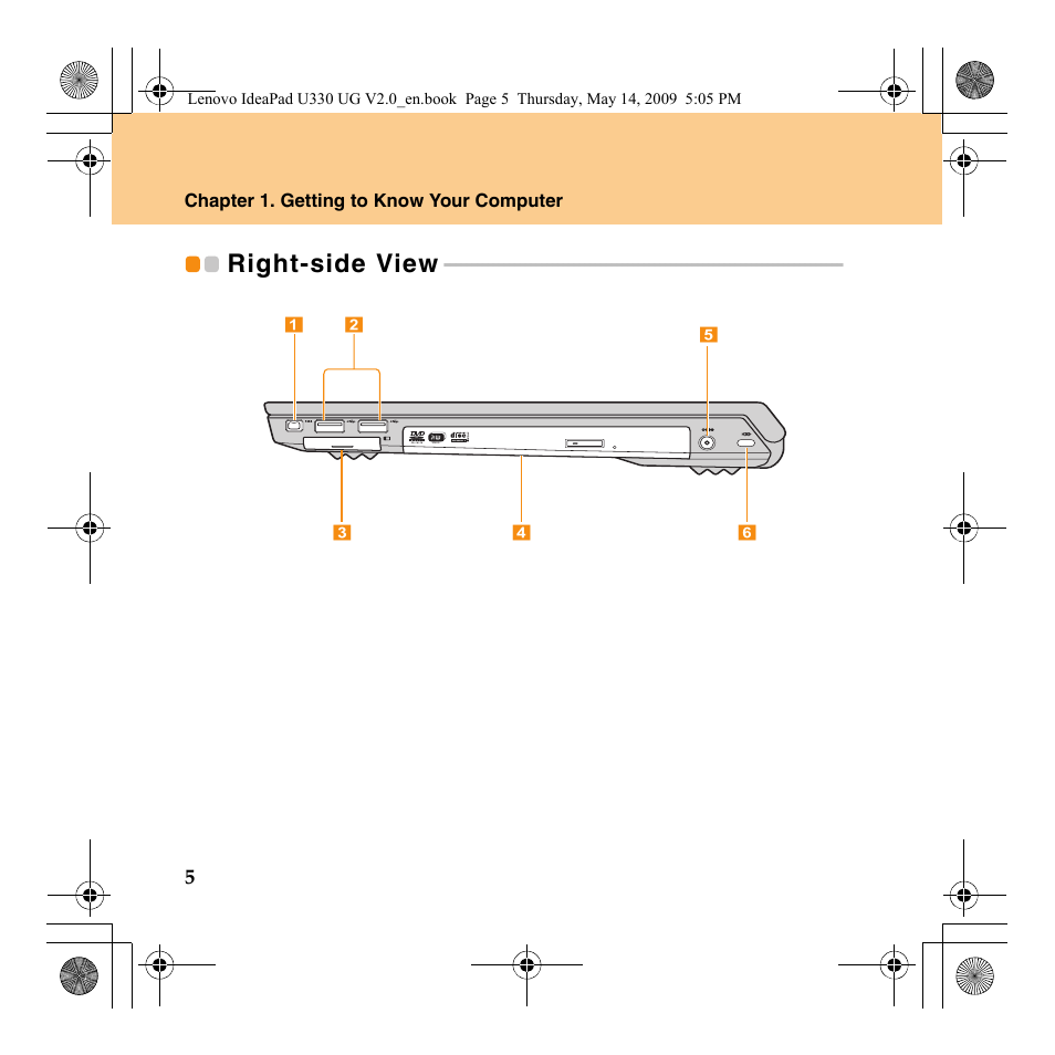 Right-side view | Lenovo IdeaPad U330 User Manual | Page 14 / 135