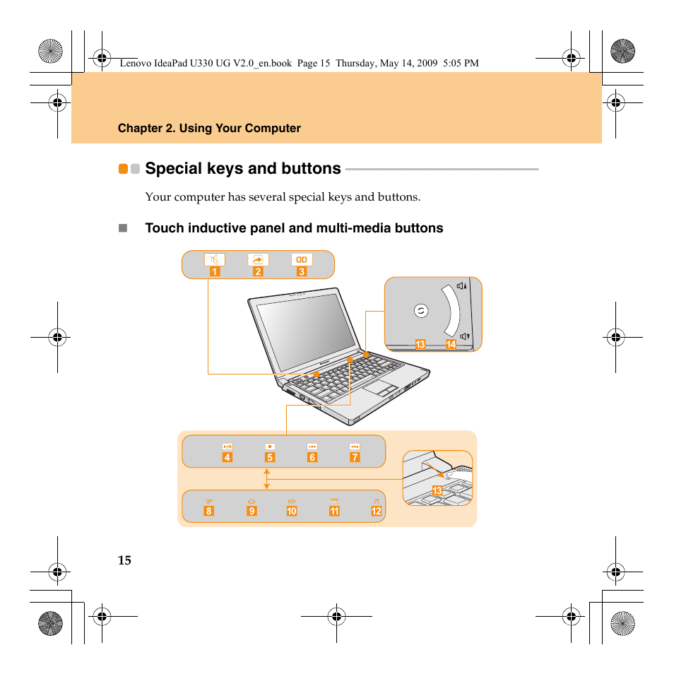 Special keys and buttons | Lenovo IdeaPad U330 User Manual | Page 24 / 135