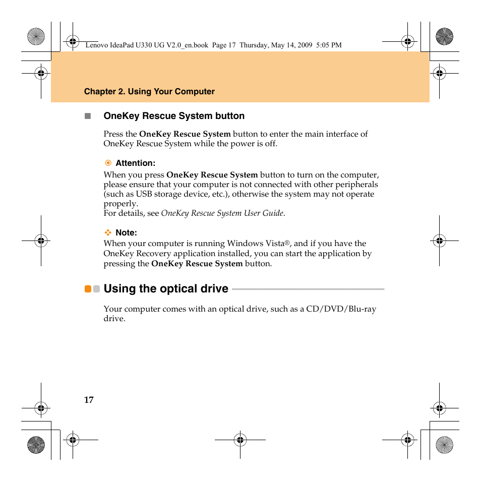 Using the optical drive | Lenovo IdeaPad U330 User Manual | Page 26 / 135