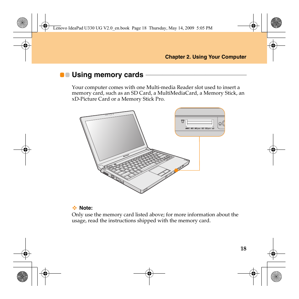 Using memory cards | Lenovo IdeaPad U330 User Manual | Page 27 / 135