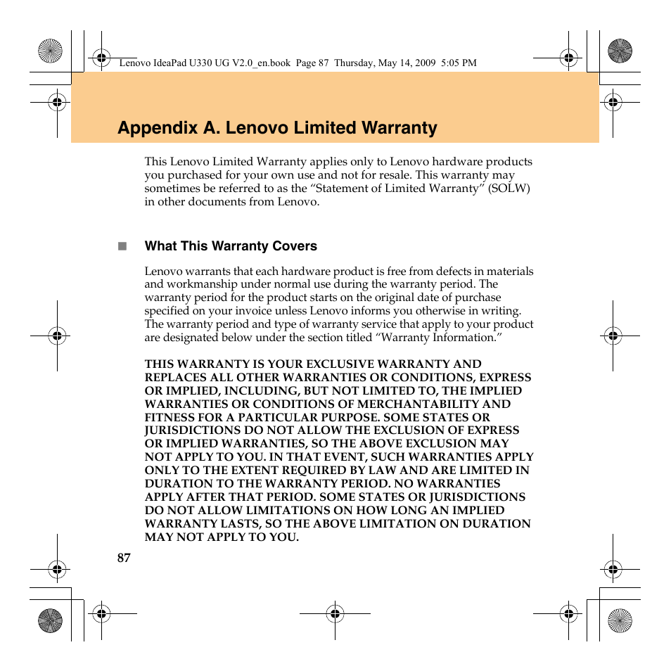 Appendix a. lenovo limited warranty, See “appendix a. lenovo limited | Lenovo IdeaPad U330 User Manual | Page 96 / 135