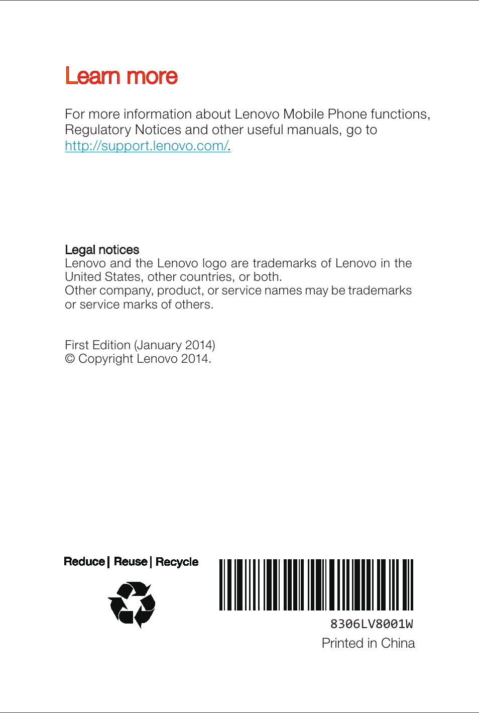 Learn more | Lenovo A526 Smartphone User Manual | Page 6 / 6