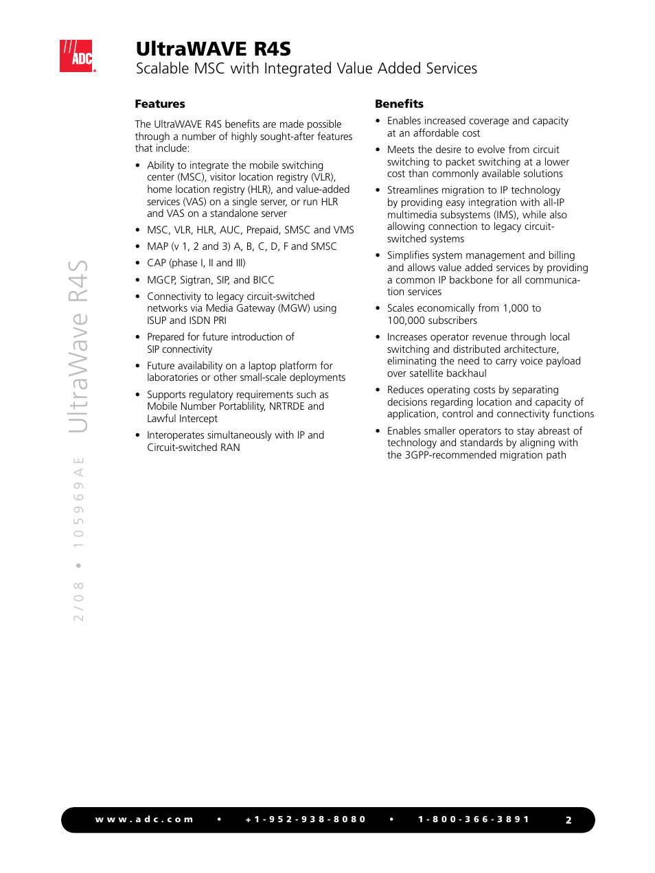 Ultraw ave r4s, Ultrawave r4s, Scalable msc with integrated value added services | ADC UltraWAVE R4S User Manual | Page 2 / 4