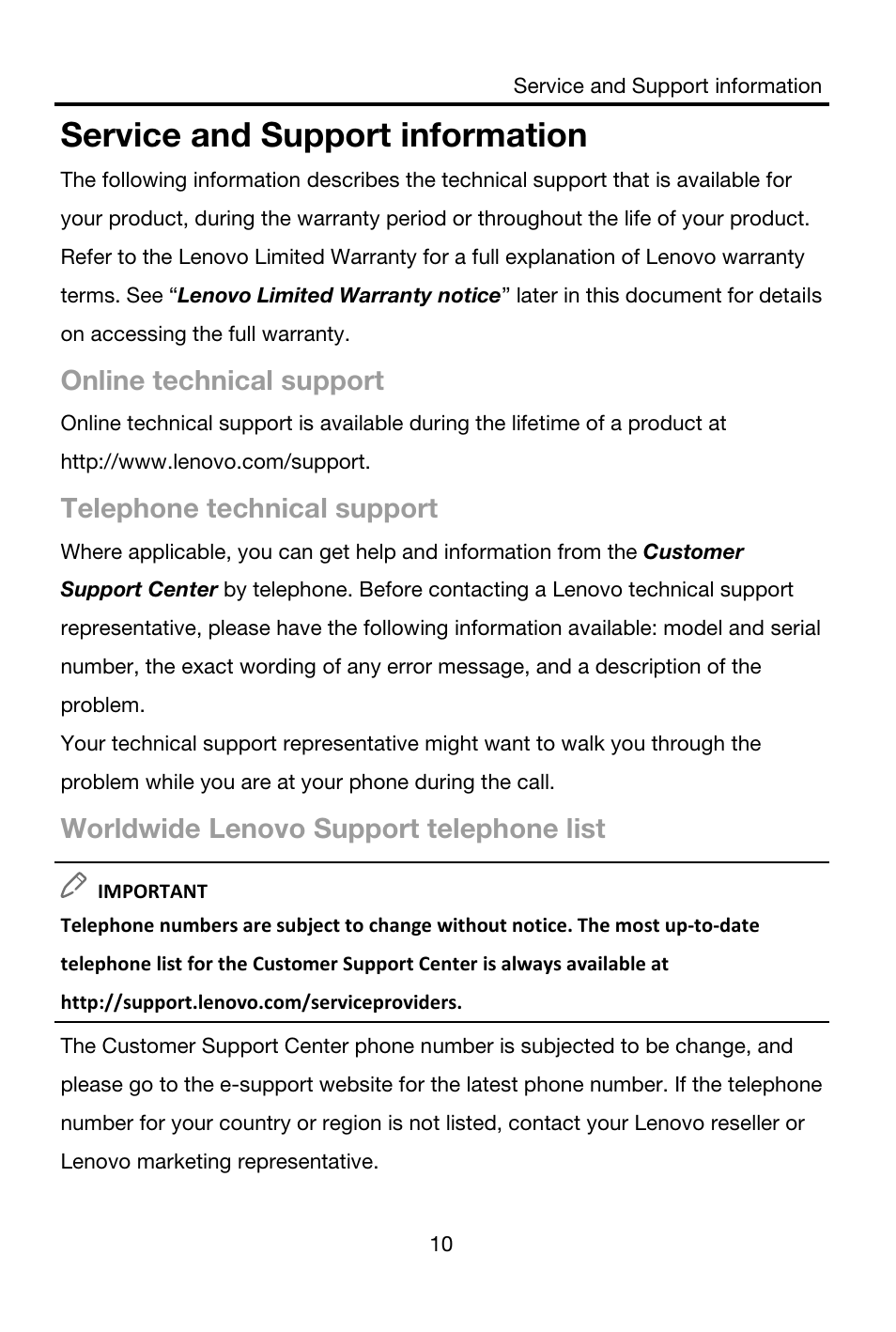 Service and support information, Online technical support, Telephone technical support | Worldwide lenovo support telephone list | Lenovo S850 Smartphone User Manual | Page 12 / 20