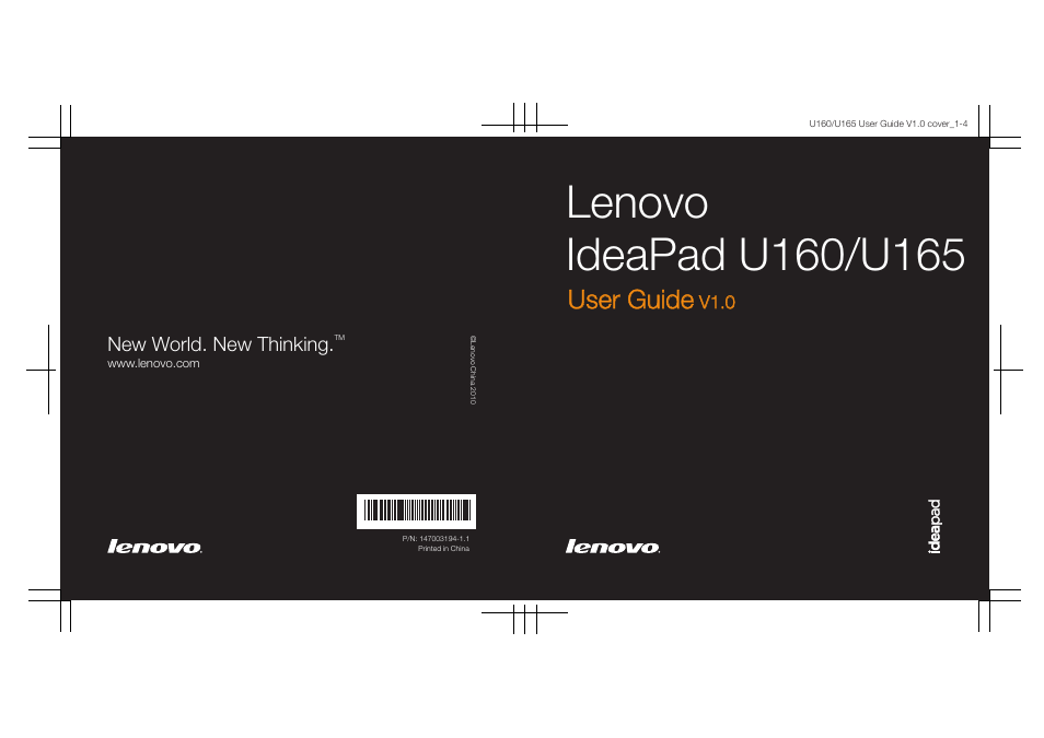 User guide, New world. new thinking, V1.0 | Lenovo IdeaPad U165 User Manual | Page 143 / 143