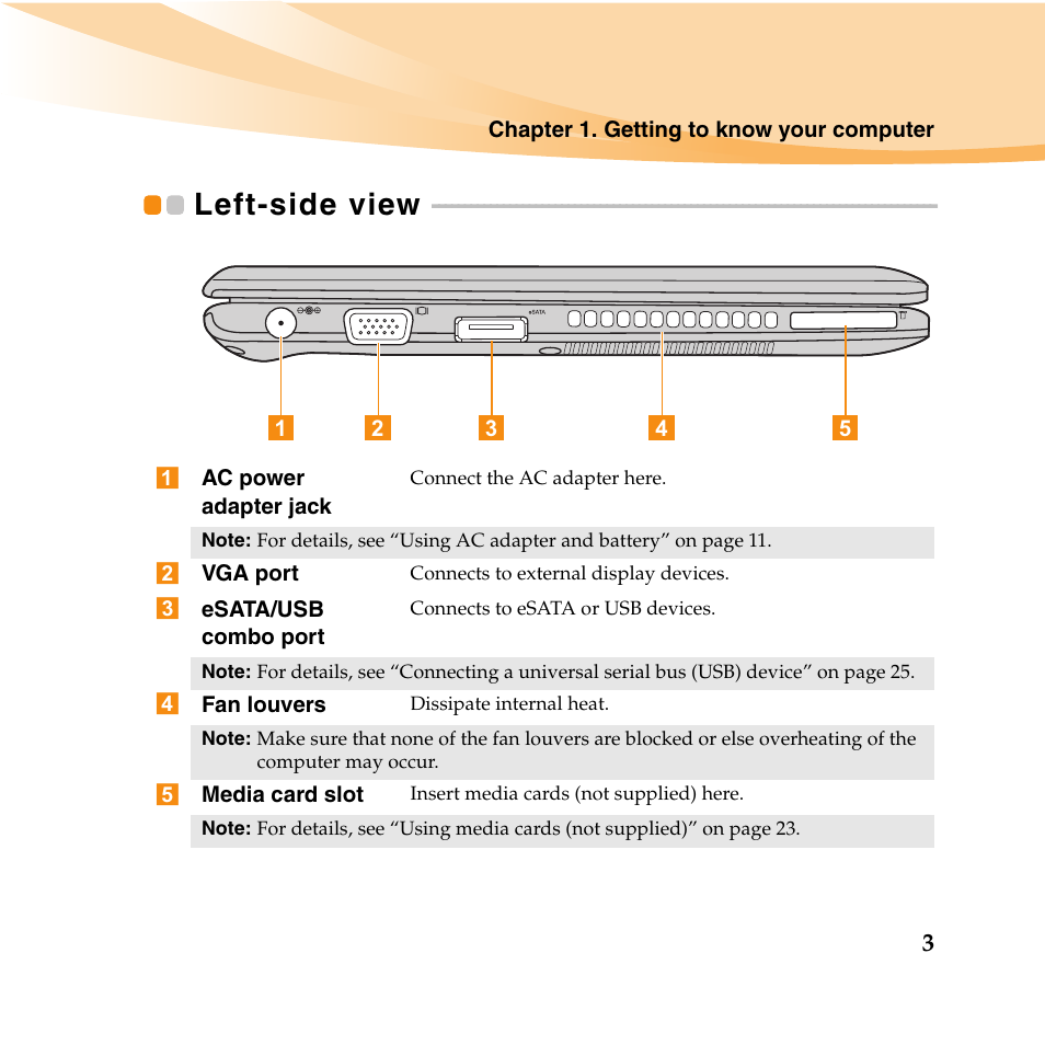 Left-side view | Lenovo IdeaPad U165 User Manual | Page 17 / 143