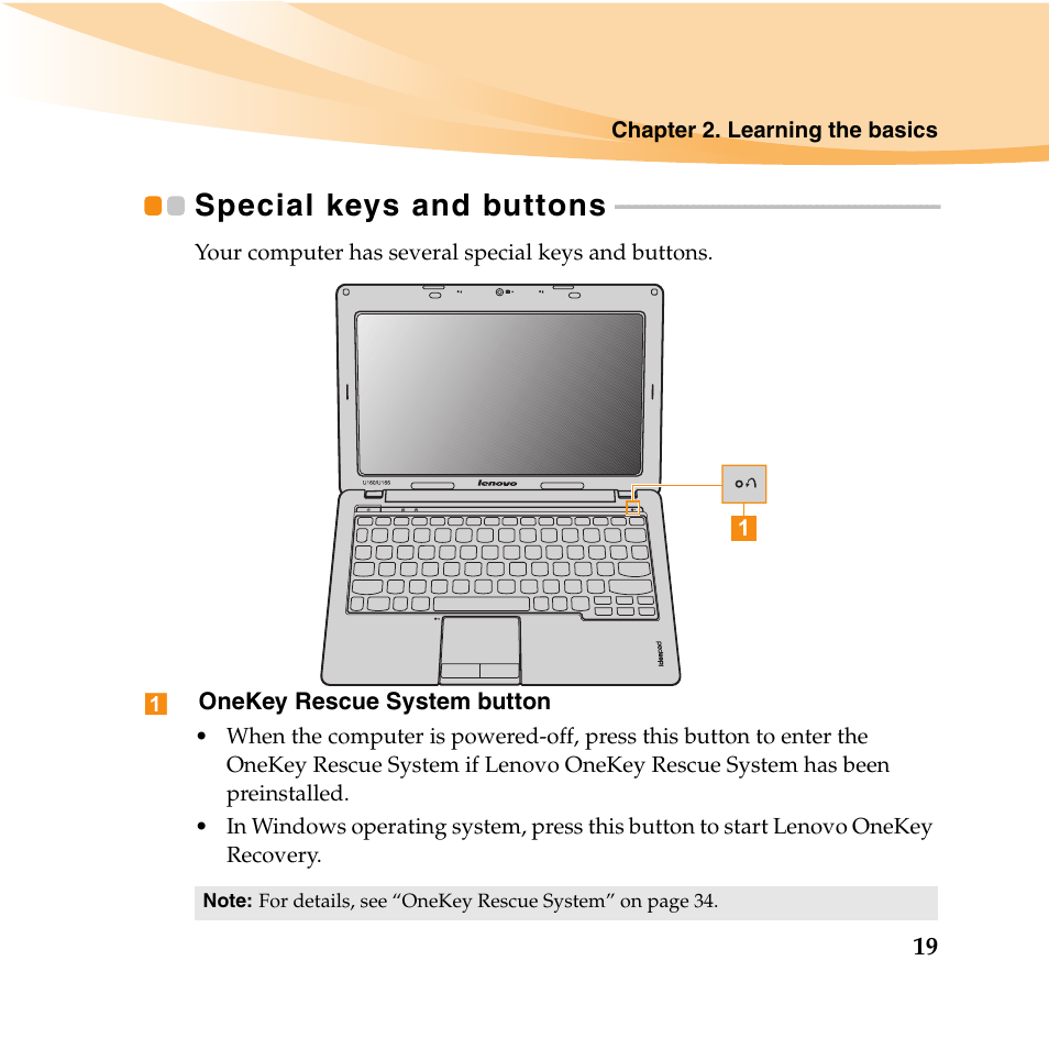 Special keys and buttons | Lenovo IdeaPad U165 User Manual | Page 33 / 143